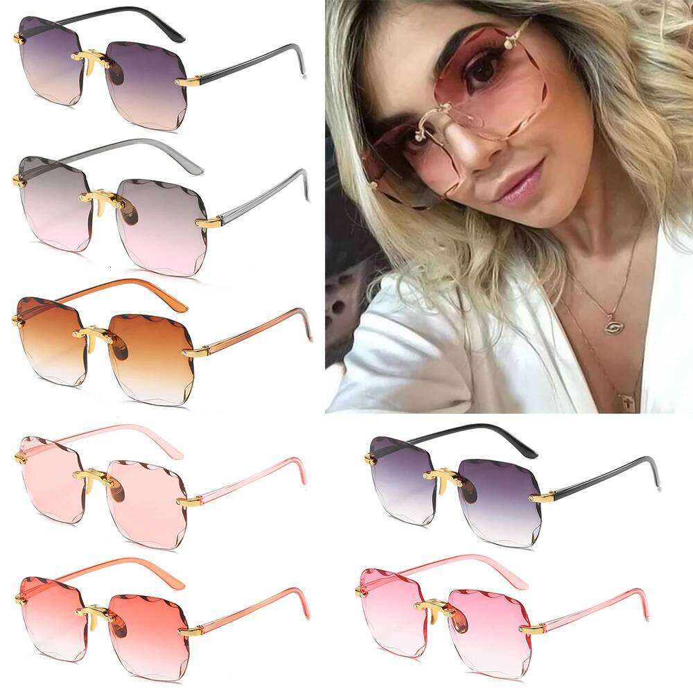 Vintage UV400 Gradient Sun Glasses Frameless Shades Eyewear Square Rimless Sunglasses for Women Y260207