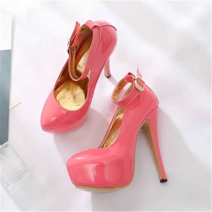 Womens Patent Leather Shoes Fashion Platform Shallow Women Pumps Concise Buckle Super High Heels Party Female 260208