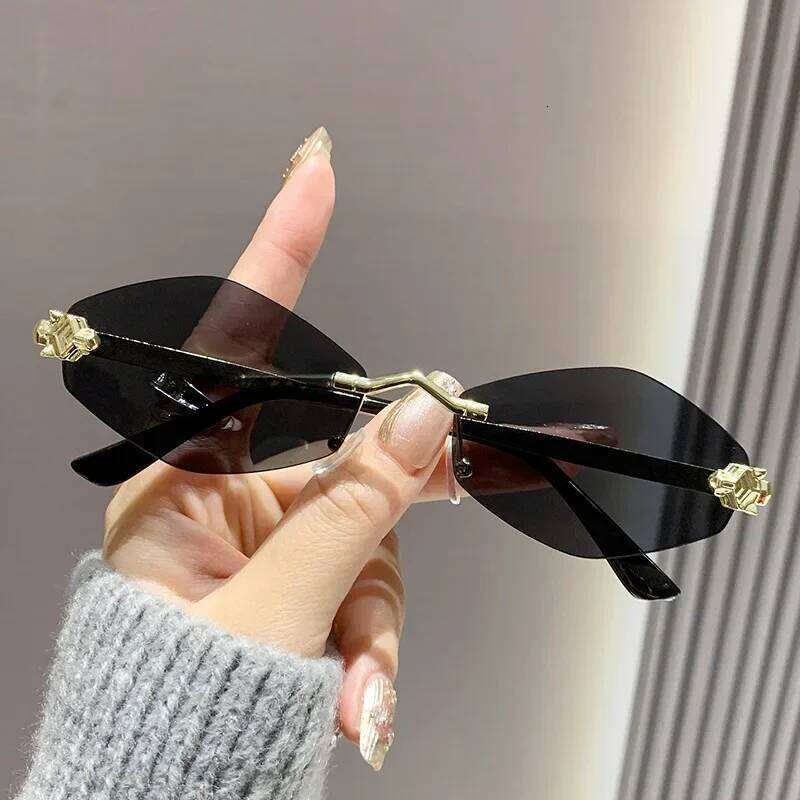 Fashion Small Polygonal Sunglasses for Women Luxury Brand Rimless Brown Rhombus Sun Glasses Woman Vintage Metal Shades Eyewear Y260207