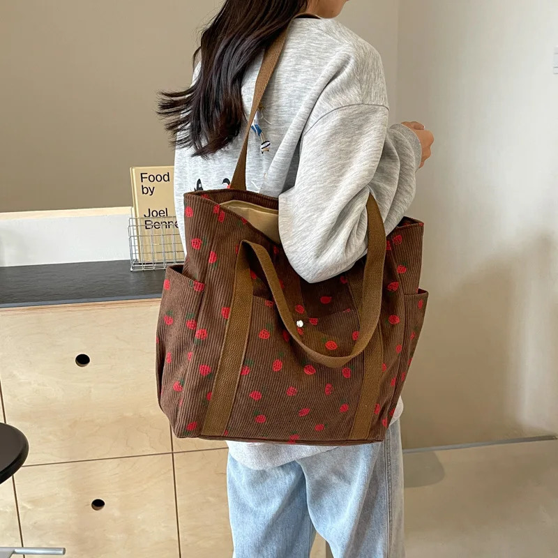 Fresh Sweet Girl Handbag Fashionable High end Corduroy Printed Shoulder Bag Leisure Shopping Womens Underarm Bag260128