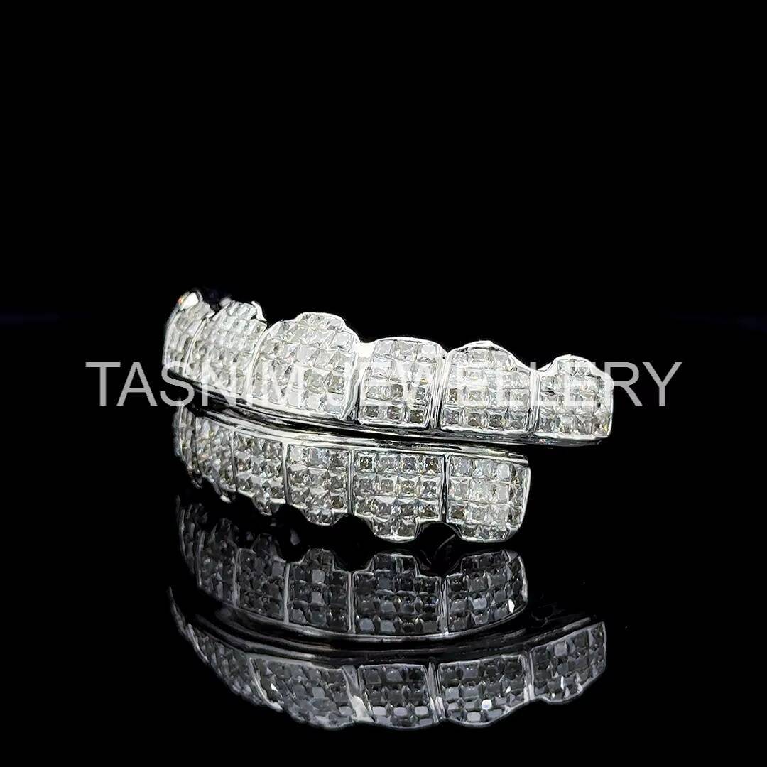 Hot Selling Custom Made Personalized 925 Silver Plated VVS Moissanite Princess Cut Unisex Iced Grillz Teeth Wedding Party