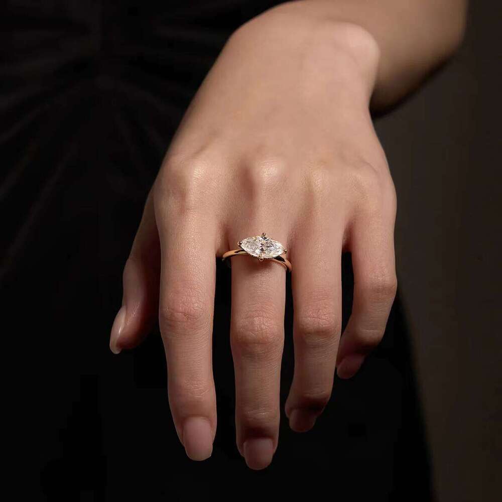 Solitaire 15*8.5Mm Marquise Cut Diamond CZ 925 Sterling Silver 14K 18K Gold Plated Ring Jewelry For Women