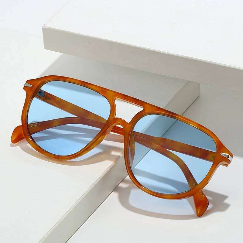SO&EI Retro Double Bridges Pilot Men Rivets Sunglasses Fashion Brand Designer Women Luxury Sun Glasses Blue Orange Shades UV400 Y260207