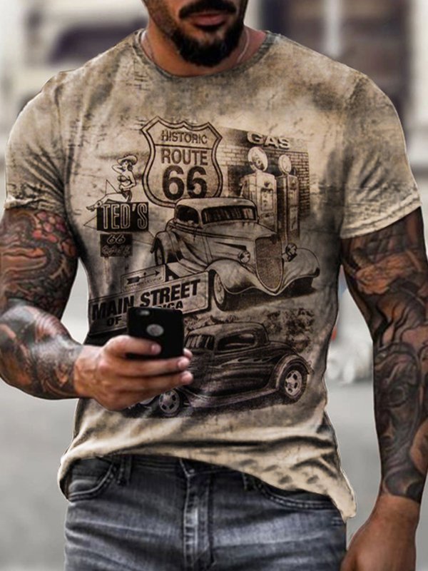 Men'S T-Shirts Retro Motorcycle Themed Men'S Short Sleeved T-Shirt Fashionable Casual Sportswear Comfortable Quick Drying