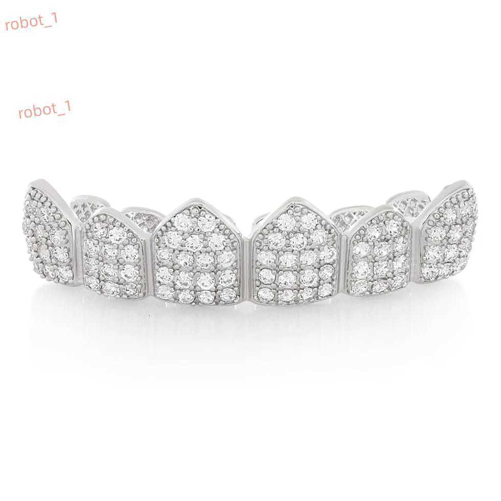 SM Jewels Iced Out Fine Grillz Moissanite Diamond Sliver Top Teeth Hip Hop Mouth Jewelry