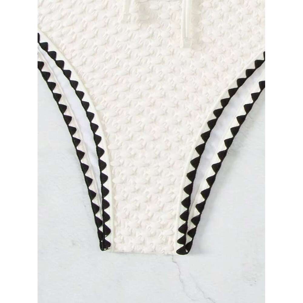 Swimwear White 2 Piece Strapless Swimsuit for Women Sexy Bandeau Backless Bikini Set Lace-up Patchwork Bathing Suit 2025 New C260207