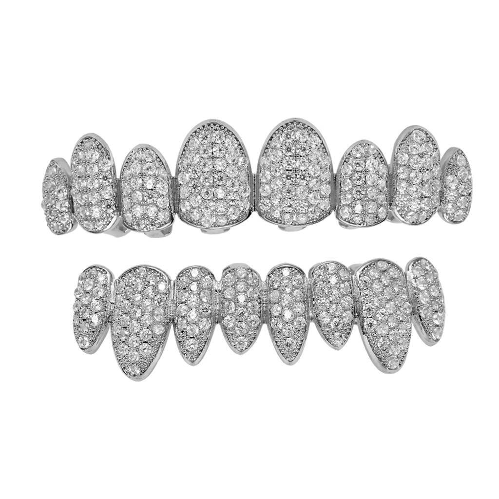Custom High-Quality Hip Hop Jewelry Teeth 8Top8Dowm 925 Silver Vvs Diamond Fully Iced Out Perm Cut Moissanite Grillz for Mens