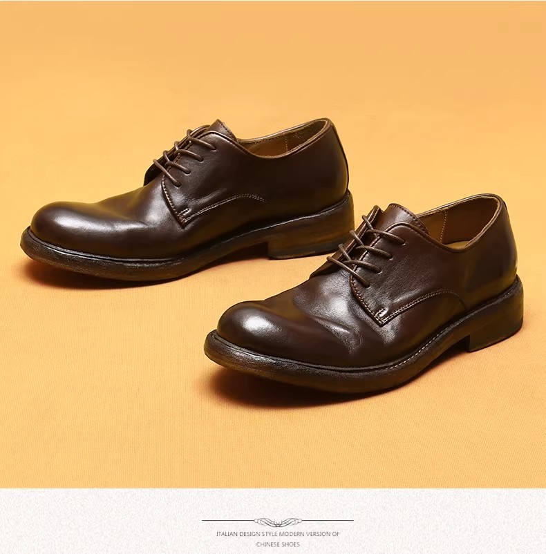 Men's Formal Business Shoes British Style New Large Head Top Layer Cowhide Genuine Leather Goodyear Welt Handmade Derby Shoes
