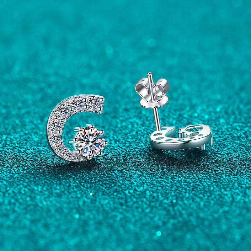 Wholesale Moon Design Grade D Diamond 925 Sterling Silver 1Ct Moissanite Stud Earrings
