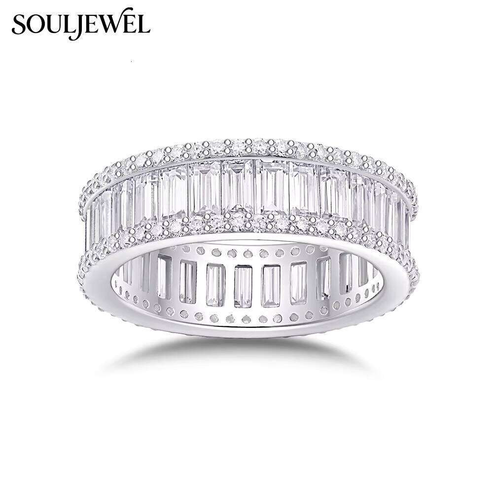 New Luxury Rectangular Baguette Moissanite Ring Full Eternity Design Hip Hop Style S925 Silver Rhodium Plated GRA Certified