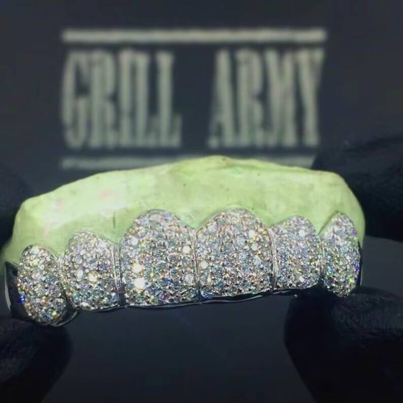 Custom Fine Jewelry S925 10K 14K 18K Gold Teeth Grillz Honeycomb Set Moissanite Diamond Grillz