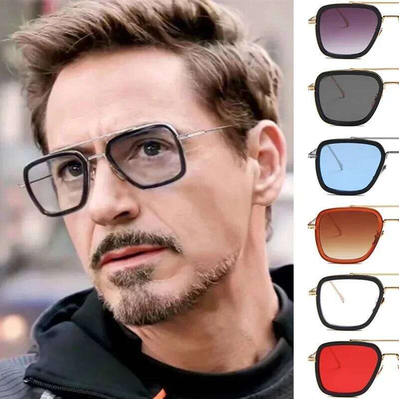 Steam Punk Tony Stark Sunglasses Men Women Fashion Square Driving Glasses Unisex Metal Frame Trendy Shades Oculos De Sol Y260207
