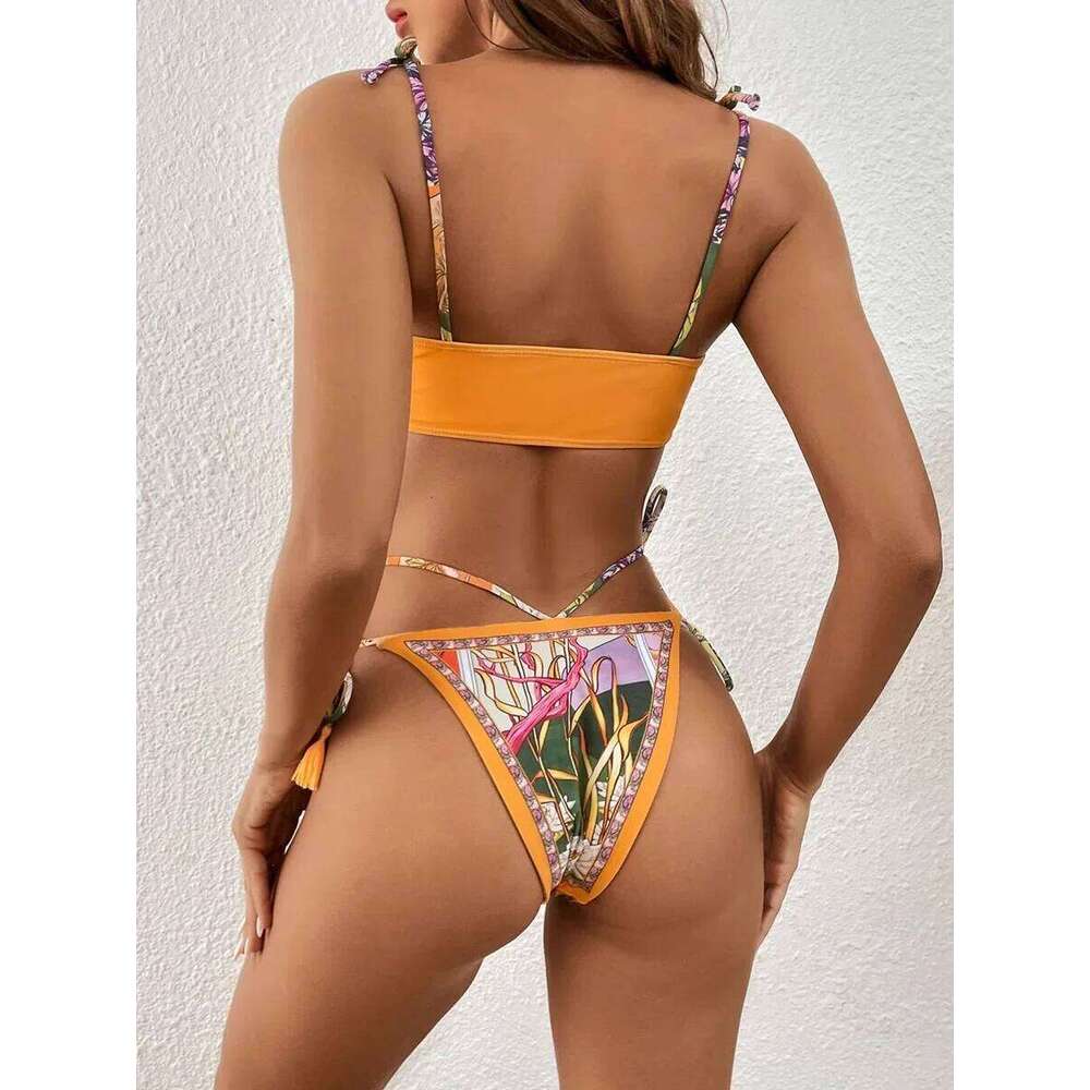 Printed Crop Top Women Bandeau Bikinis 2025 Swimwear Female Swimsuit Two-pieces Bikini Set Bathing Suit Swim Beach Wear C260207