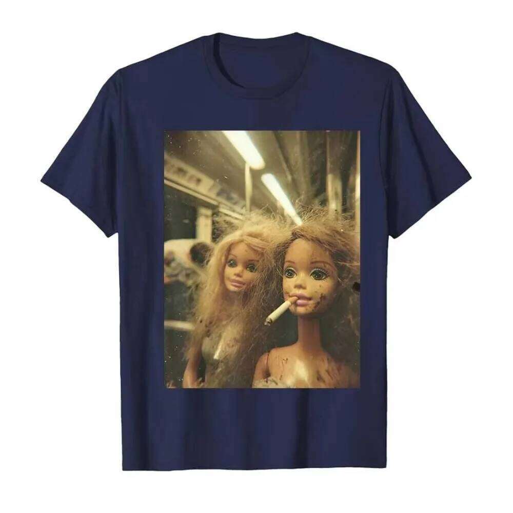 Funny Disgusting Doll Face Meme Smoking Print T-shirt for Men Women Short Sleeve T Shirts Tops Breathable and Comfortable Cotton C260207