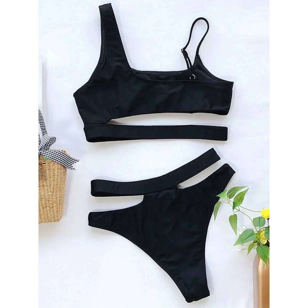 Sexy Asymmetrical Female Swimsuit Waist Women Swimwear Two Pieces Bikini set High cut Bather Bathing Suit Swim Lady C260207