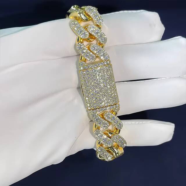 Factory Wholesale High Quality 18mm Vvs Moissanite Cuban Link Chain Bracelet Iced Out 925 Silver Plated Men Hip Hop Necklace