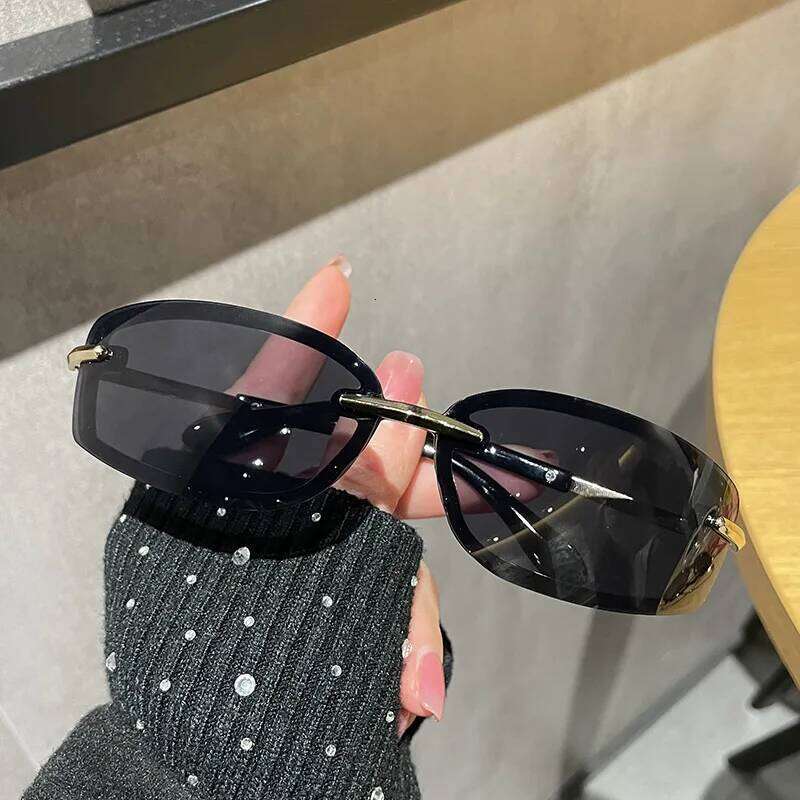 Rimless Y2K Style Sunglasses Rectangle Fashion Popular Women Men Shades Square Sun Glasses for Female Male Oculos Metal Frame Y260207