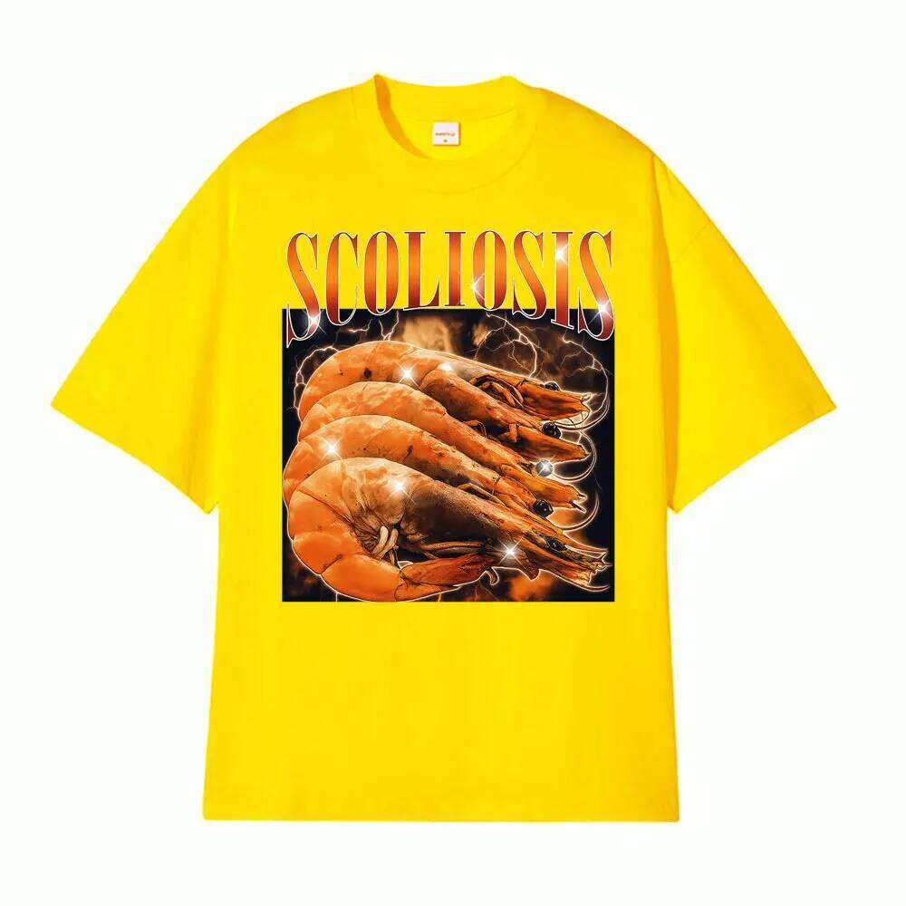Funny Shrimp Scoliosis Printed T Shirt Men Women Clothing Vintage T-shirts Short Sleeve T-shirt Streetwear C260207