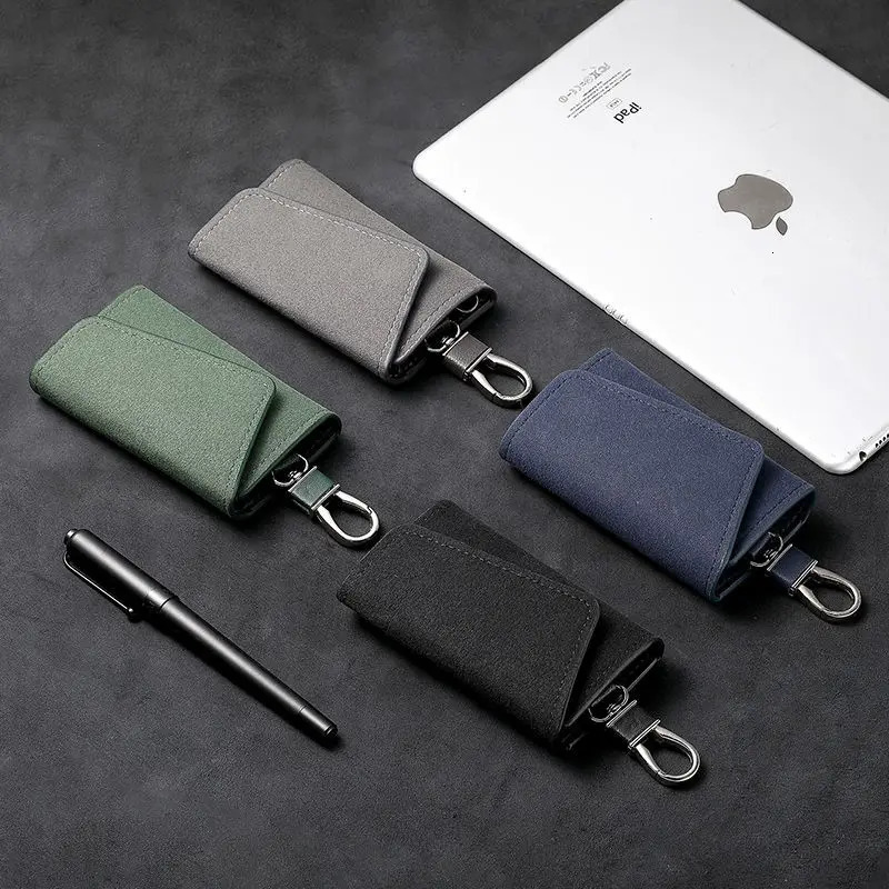 Suede Leather Fob Car Key Case Premium pu Leather Car Keychain Holder Auto Key Case Protector with Metal Hook Keyring Zipper Bag 260129