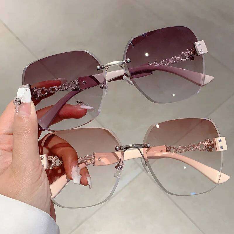 KAMMPT Gradient Tea Trendy Women Sunglasses Oversize Rimless Retro Shades for Decoration Driving UV Protection Sun Glasses Y260207