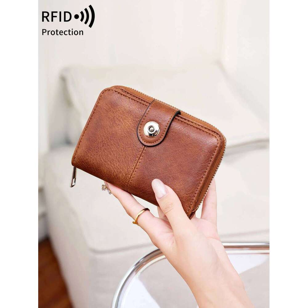 Vintage Women's RFID Blocking Multi-Function Short Fashion Large Capacity Zipper Coin Wallet simple ID Credit Card Holder Y260206