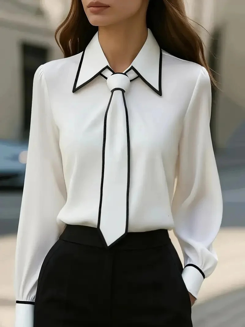 Womens fashion tie lapel n casual longsleeved shirt 260207