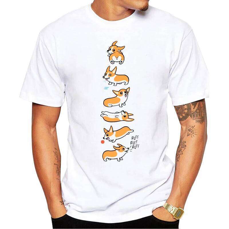 new Corgi Cuties printed T-shirt Cool Men Summer Shirt Brand Fashion white T-Shirt Comfortable Tops Funny dog C260207
