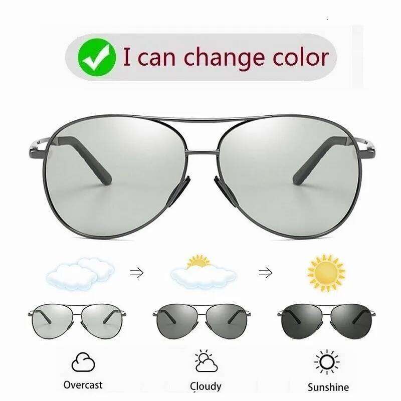 Aviation Metail Frame Polarized Sunglasses Men Color Changing Sun Glasses Pilot Male Day Night Vision Driving Y260207