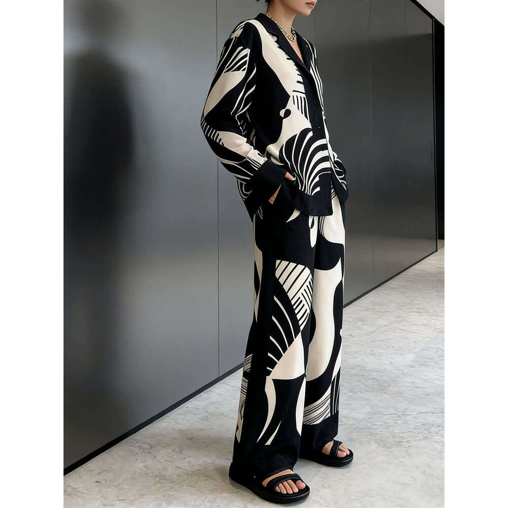 Spring Summer New Printed Cardigan Long Loose Fitting Light Luxury Two Piece Fashion Casual Suit European And American Cross Border Womens Clothing Lu
