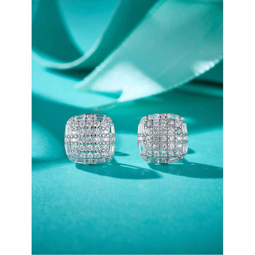 925 Sterling Silver Earrings Iced Out Round Brilliant Cut Vvs Moissanite Diamond Stud Earring For Men Women