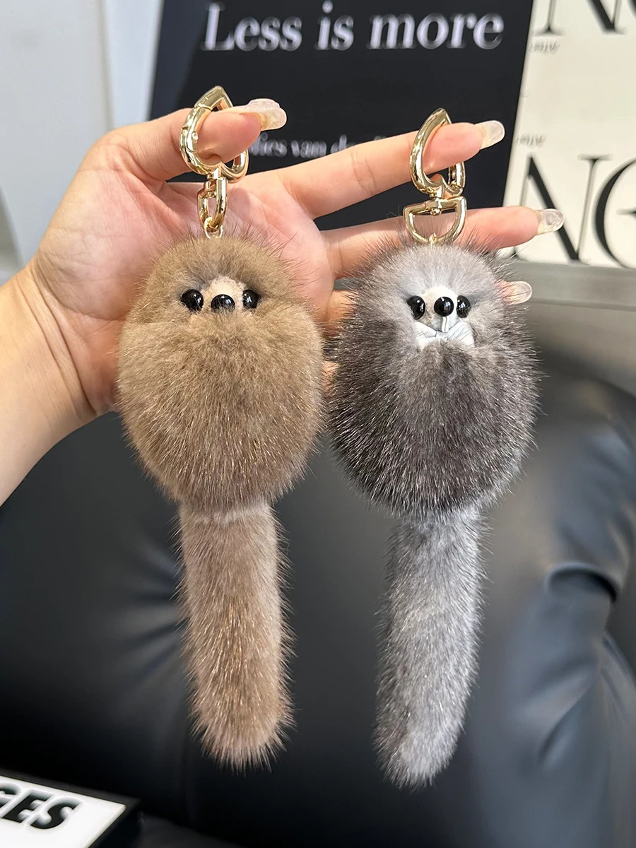 Real Mink Fur Keychain Soft Cute Fox Toys Women HandBag Ornament Pendant Car Key Ring Fox Tail Trinket Gifts Accessories 260107