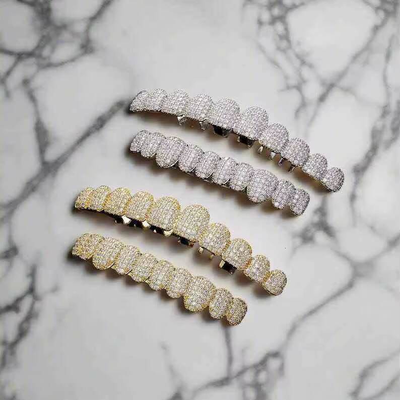 Custom 925 Silver Rhodium Plated Round Brilliant Cut VVS Moissanite Iced Out Grillz Teeth Men Hiphop Rapper Jewelry