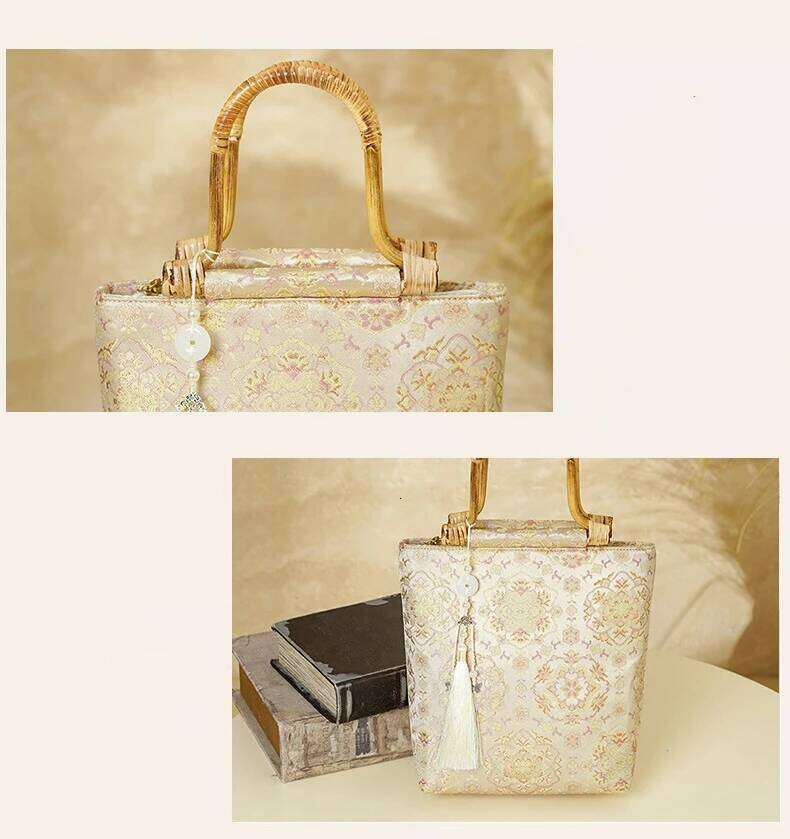 Women Vintage Bamboo Handle Medium Size Top-handle Tote Bag 2026 Fashion Fringes Retro Chic Designer Chinese Traditional Handbag