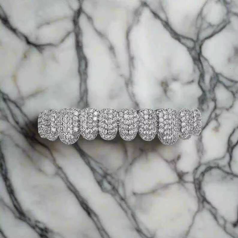 Custom 925 Silver Rhodium Plated Round Brilliant Cut VVS Moissanite Iced Out Grillz Teeth Men Hiphop Rapper Jewelry