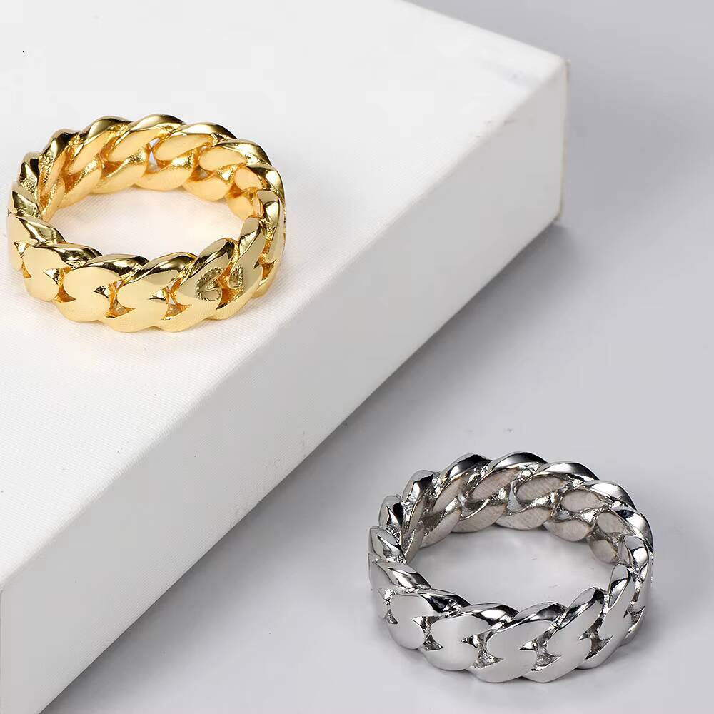 Cross-border European and American hip-hop simple 8mm glossy Cuban chain ring real gold electroplated hipster hiphop mens ring