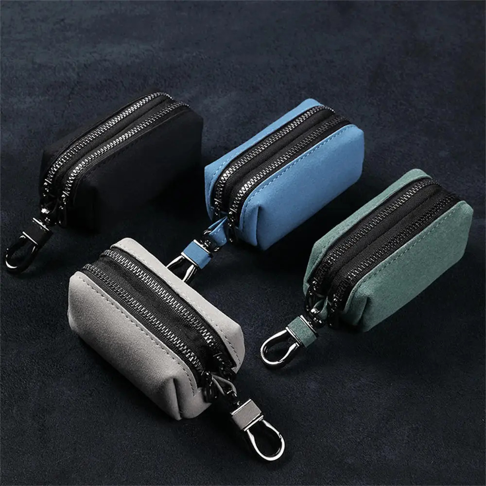 Portable Keychain Wallet for Men Women Large-Capacity Double Zipper Key Pouch Bag Suede Leather Key Case Unisex Coin Purse 260129