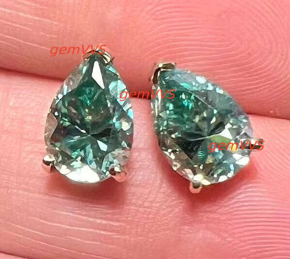 Pear Shape Blue Green 925 Staling Sliver Moissanite Diamond Earring