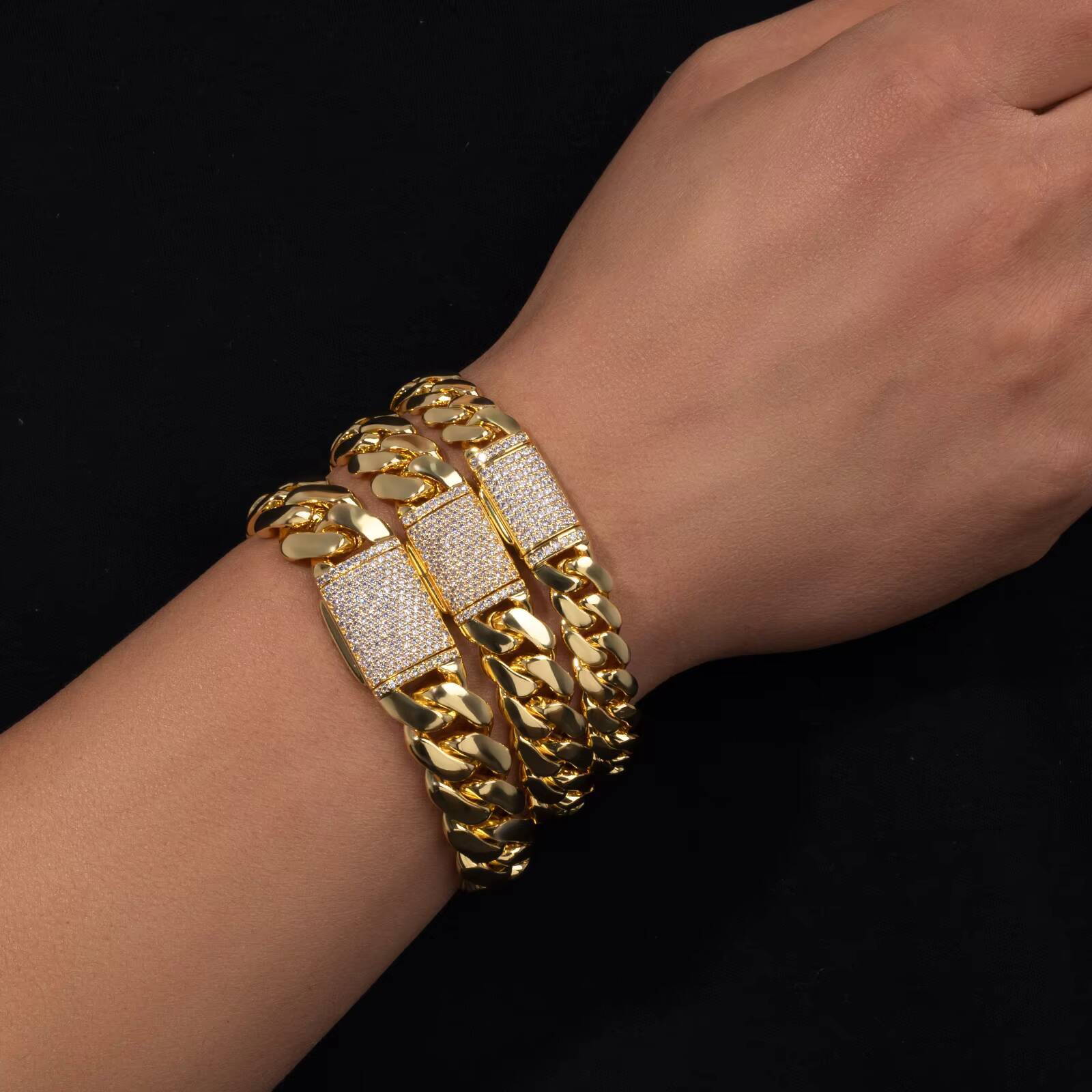Luxury 10MM-22MM Mens Miami Cuban Link Bracelet Necklaces 14K Real Gold Plated Custom Cuban Link Chain
