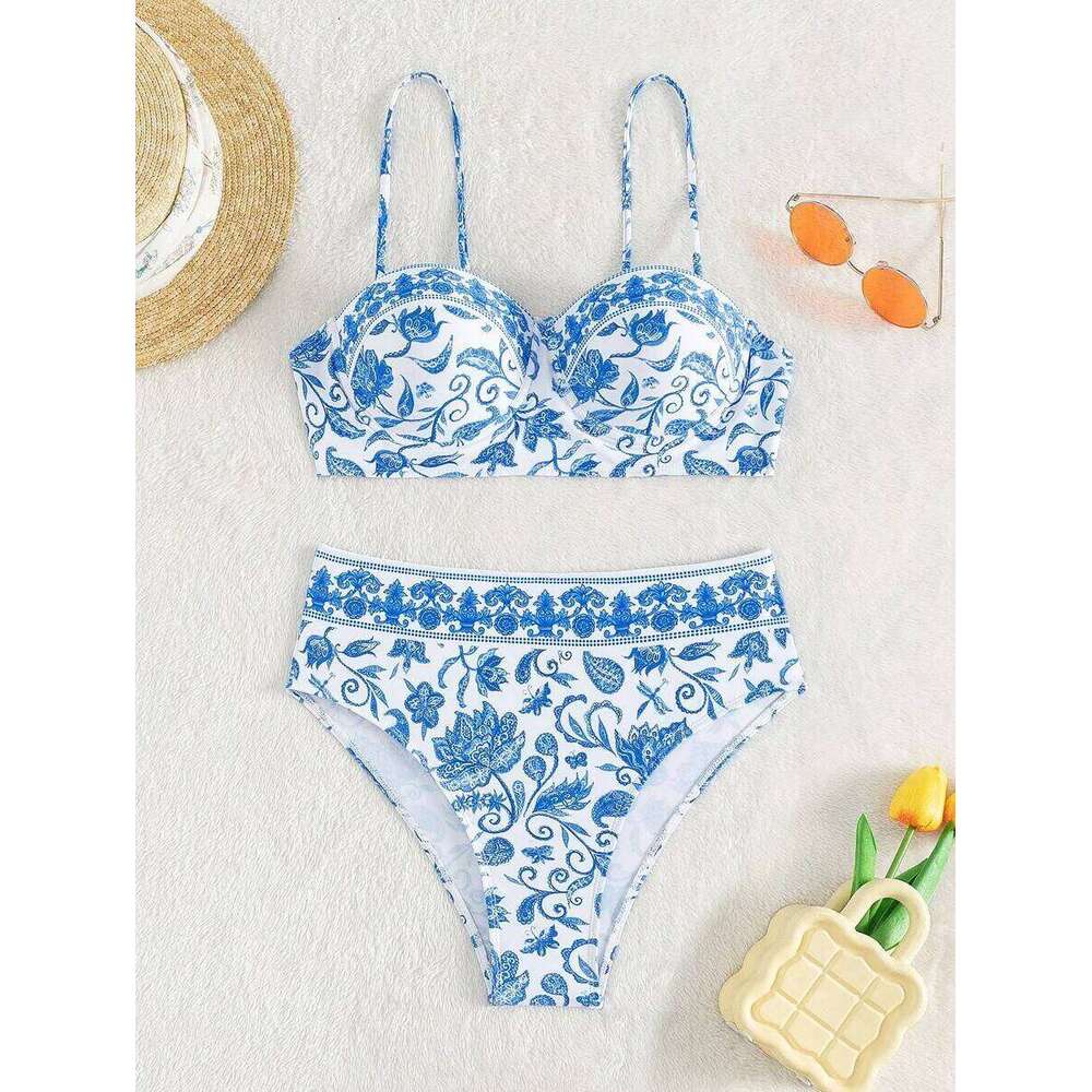 2025 High Waist Bikinis Women Print Push Up Swimsuit Floral Swimwear Female Bathers Bathing Swimming Suit Summer Beachwear C260207