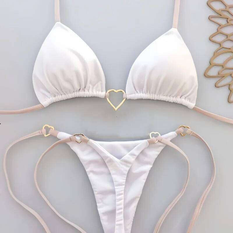 2025 Solid Color White Bikini Women Suit Low Waist Lace-up Swimsuit Two-piece Set swimwear women bathing suit C260207