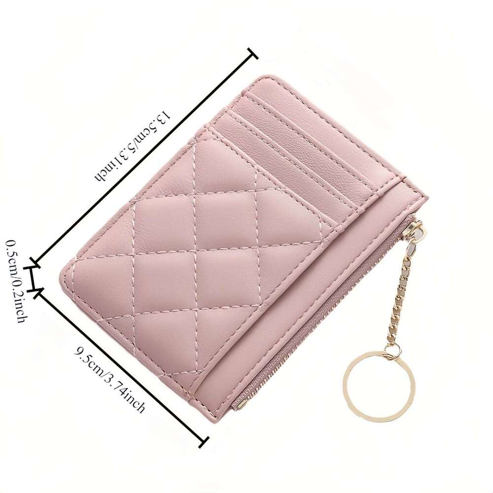 Quilted minimalist ringui mini wallet - bag with multiple card slots and ID holder, zipped coin purse, faux leather-tan Y260206