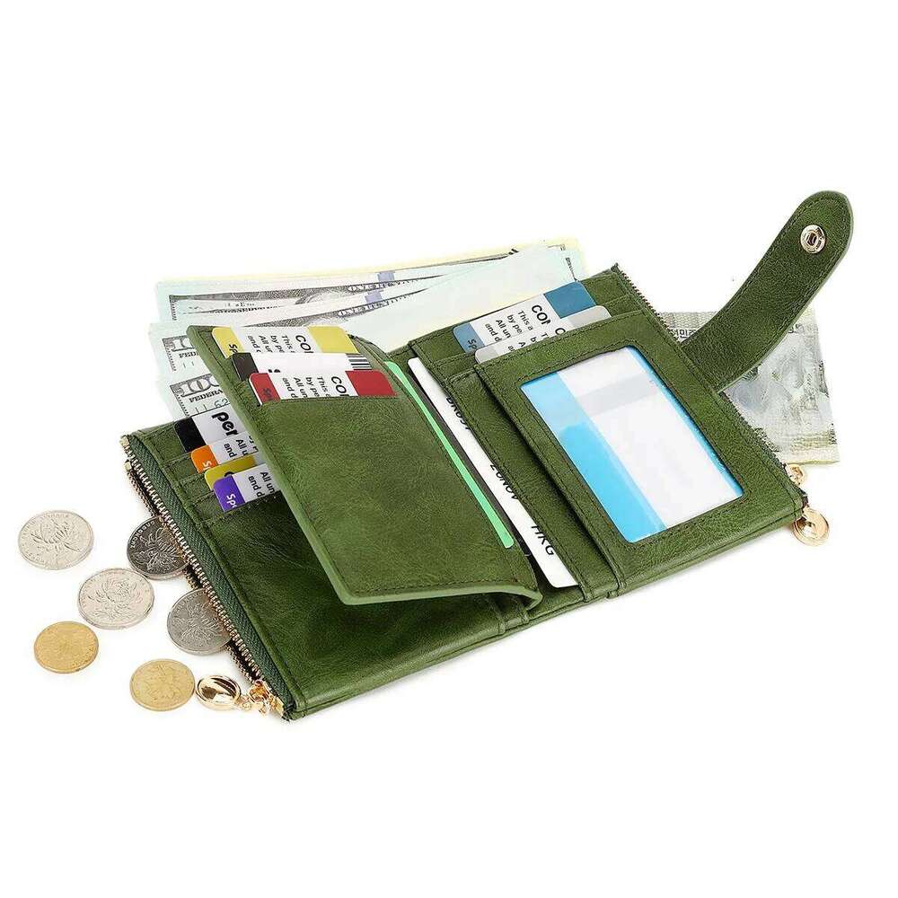 Retro Wallet Women's Short Three fold Large Capacity Double Zipper ID Credit Card Holder Minimalist Solid Color Lady Coin Purse Y260206
