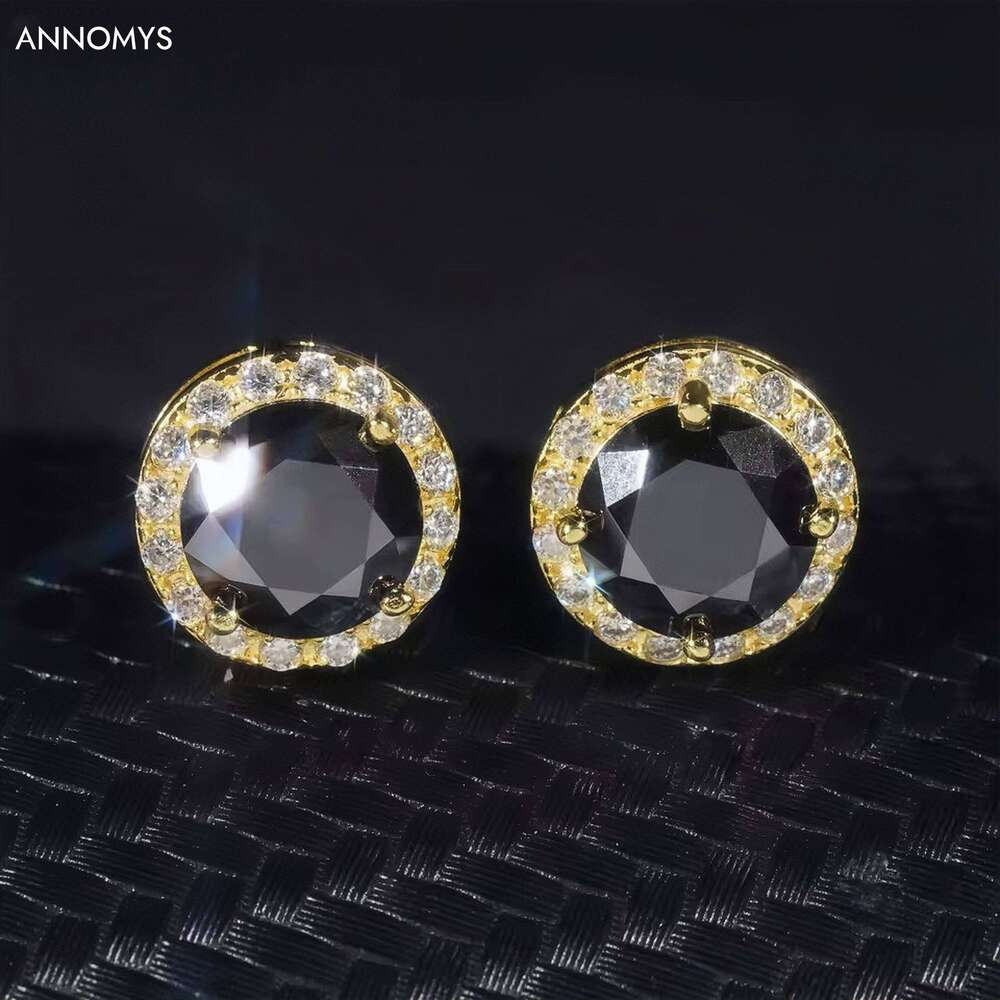 0.5Ct -1Ct Black Moissanite Earring Men Women Jewelry 925 Sterling Silver White Gold Plated VVS Male Halo Diamond Stud Earrings