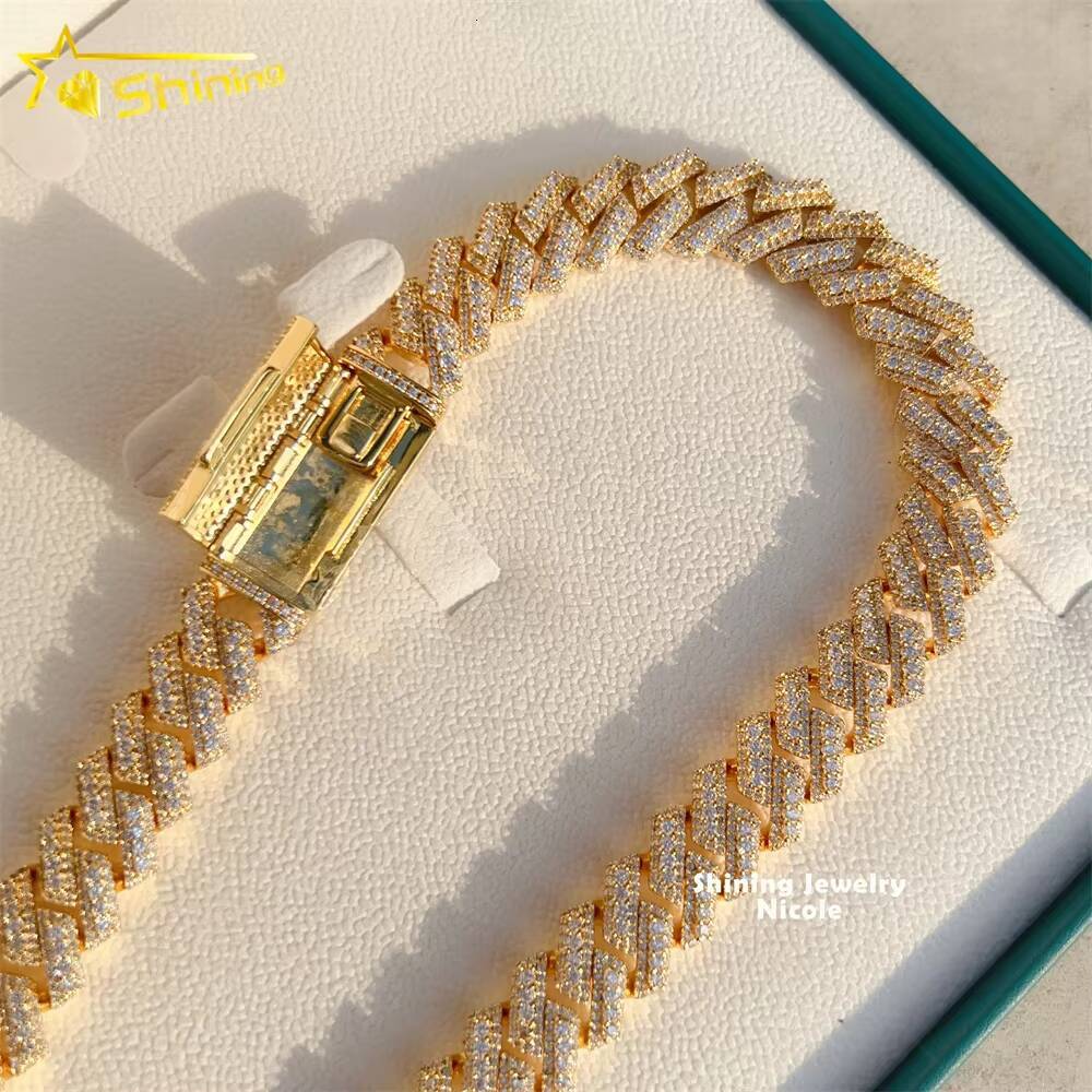Hip Hop 15MM 925 Sterling Silver Miami VVS Moissanite Cuban Link Necklace Iced Out Cuban Chain