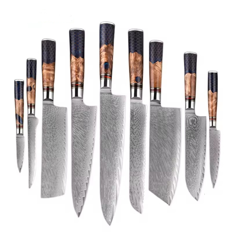 8 Inch Japanese Super Sharp Kitchen Kiritsuke Knife 67-layer Damascus Steel Blade with Carbon Fiber Foil Resin Handle 250715