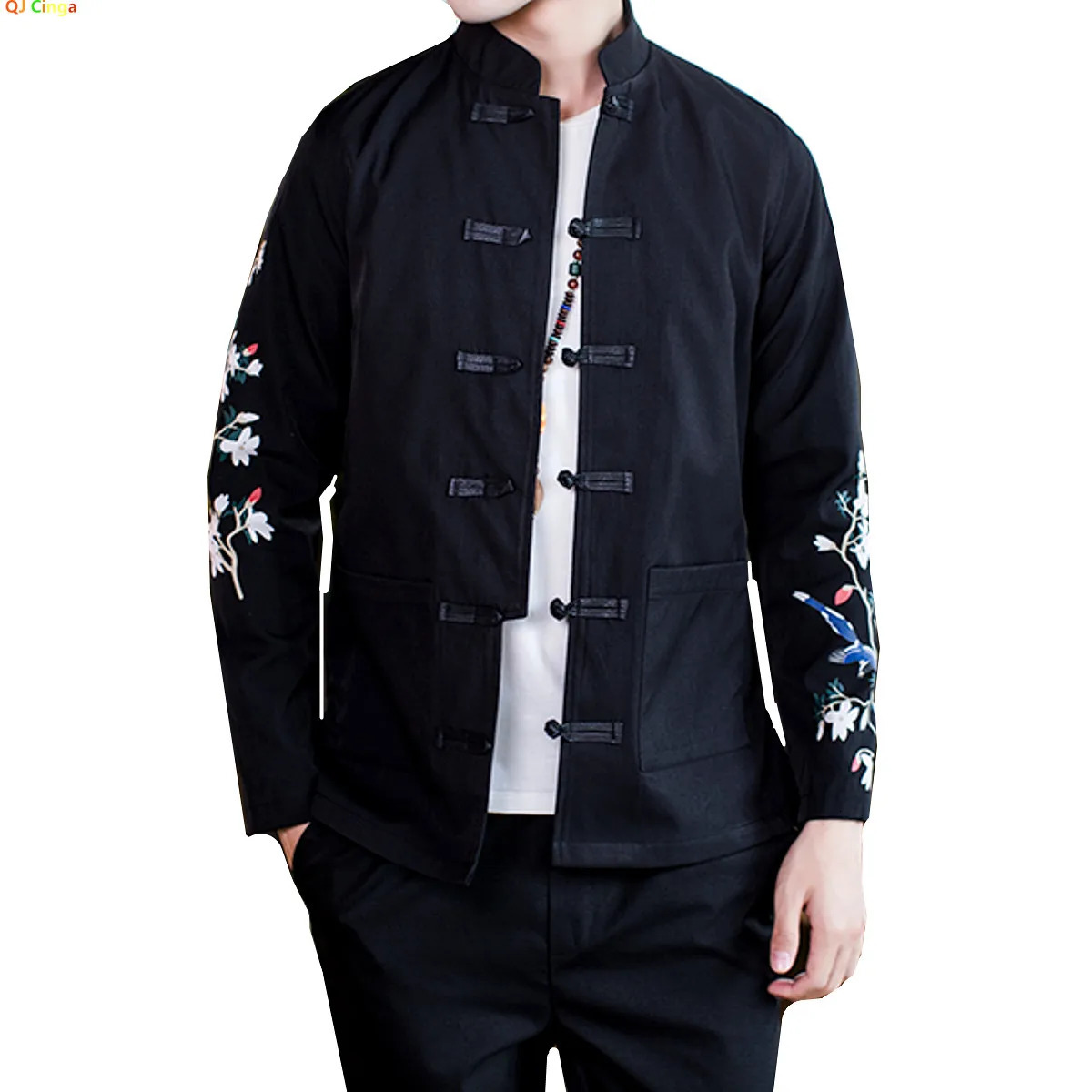 2026 Mens Chinese Traditional Tang Suit Jacket Mandarin Collar Black ed Crane n Coat Casual Formal Wear 260205