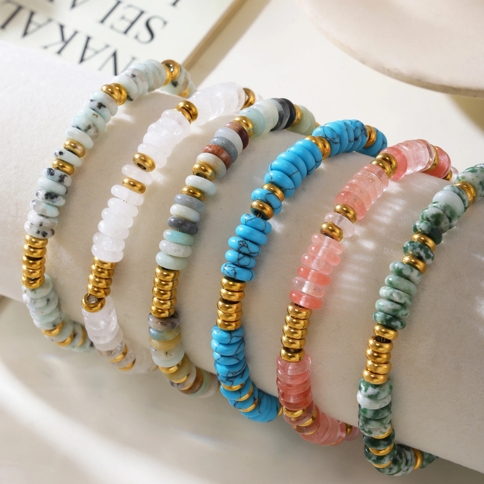 Fashion Multicolor Natural Stone Bracelet Womens Stainless Steel Gold Plated Handmade Beaded Bangle Female Trend Jewelry Gift 260202