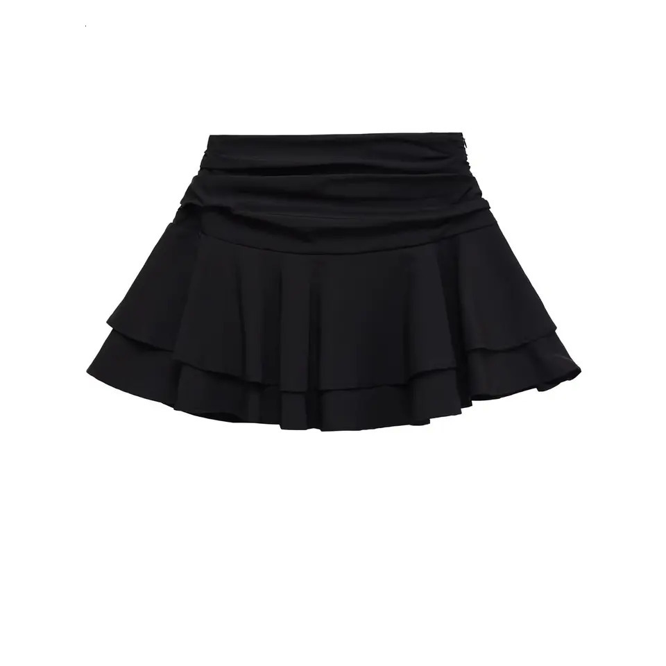 ETJ 2025 womens summer sexy fashion style flouncy stacked decoration mid-waist short skirt pants 260122