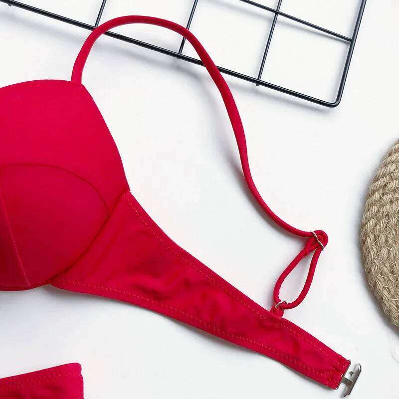 2025 Sexy Red Push Up Sets Ladies Swimwear Underwired Swimsuits Women High Leg Cut Bathers Biquinis Bikinis Femenino C260207