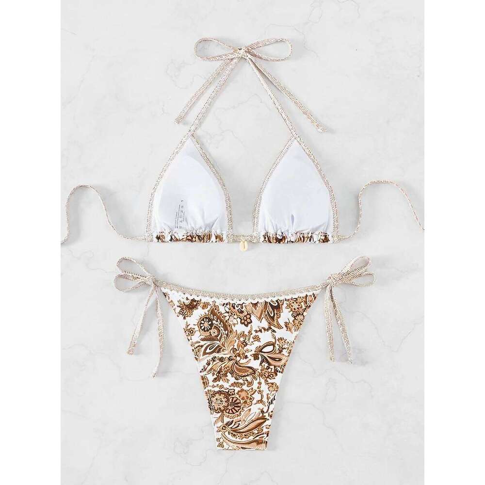 2025 Halter String Triangle Two Piece Bikini Women Swimwear Female Swimsuit Bathers Bathing Swimming Suit Beachwear Summer C260207